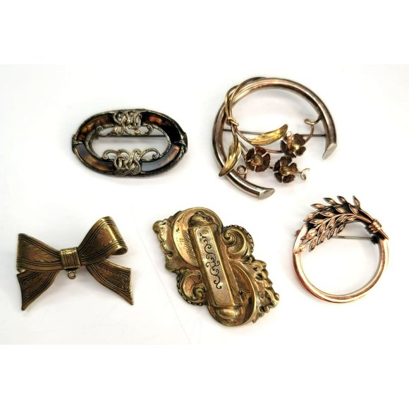 5 Vintage Brooch Lot Renior Gold Plated Copper Wheat Regal Ct554 - Picture 1 of 14